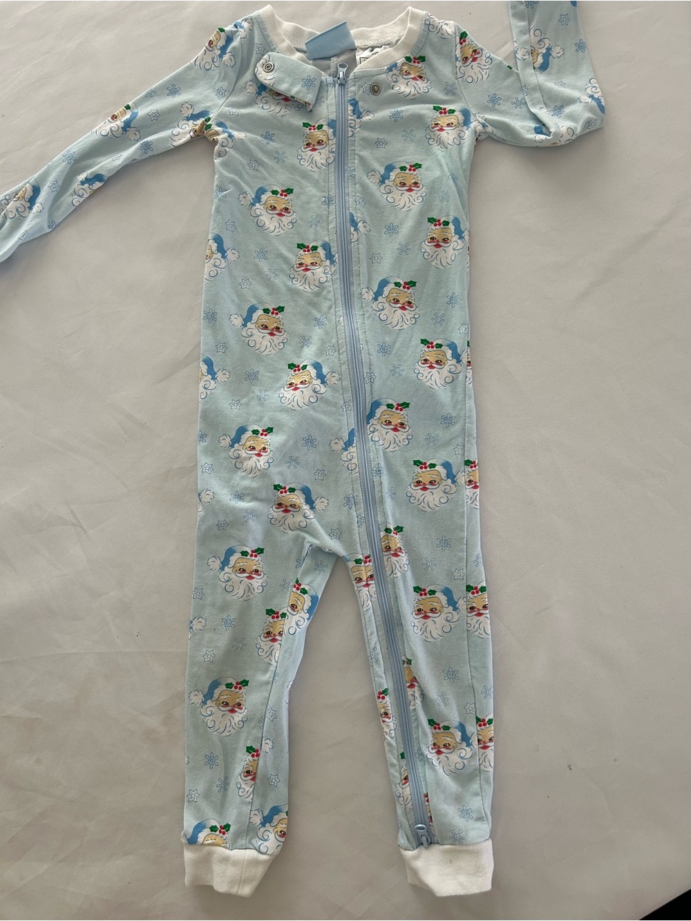 Classic Whimsy Blue Santa Print One-Piece Pajamas